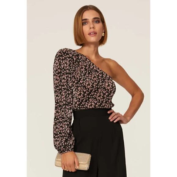 Saylor Yael Top Floral Plisse One Shoulder Long Sleeve Blouse Multicolor Small - Picture 1 of 10